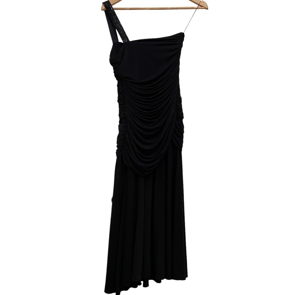 Vintage Kira cocktail dress draped dress one shoulder black beaded flattering - Picture 16 of 16